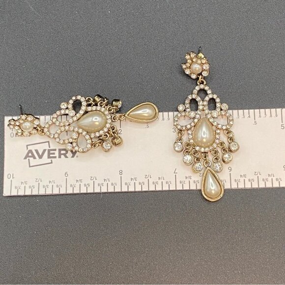 Chandelier Drop Earrings with Champagne Pearls and Sparkly Rhinestones - Picture 8 of 16
